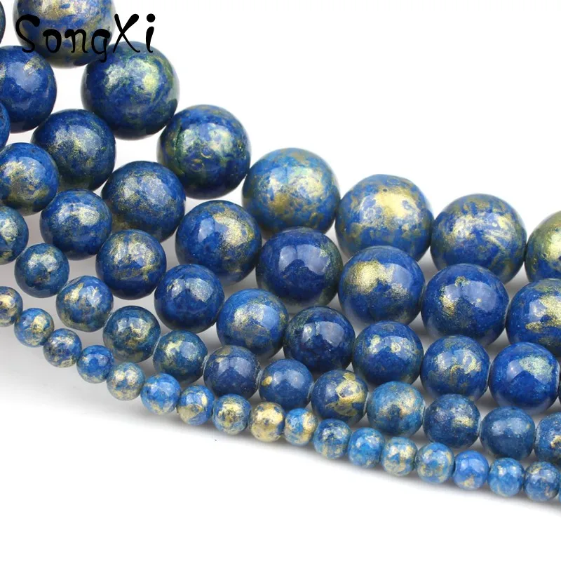 Бусины из нефрита бусины натурального камня темно-синего и золотого цвета