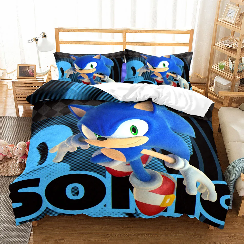Juego de funda n&oacute;rdica para la cama, ropa de cama de sonic, Popular juego de Switch, EU, individual, King, US, Twin, tama&ntilde;o Queen completo-4