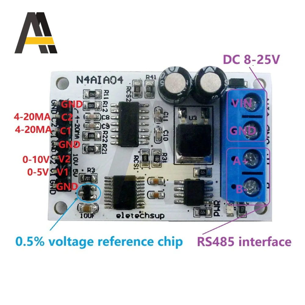 Модуль сбора сигнала напряжения RS485 Modbus RTU 4-канальная плата ADC для передатчика