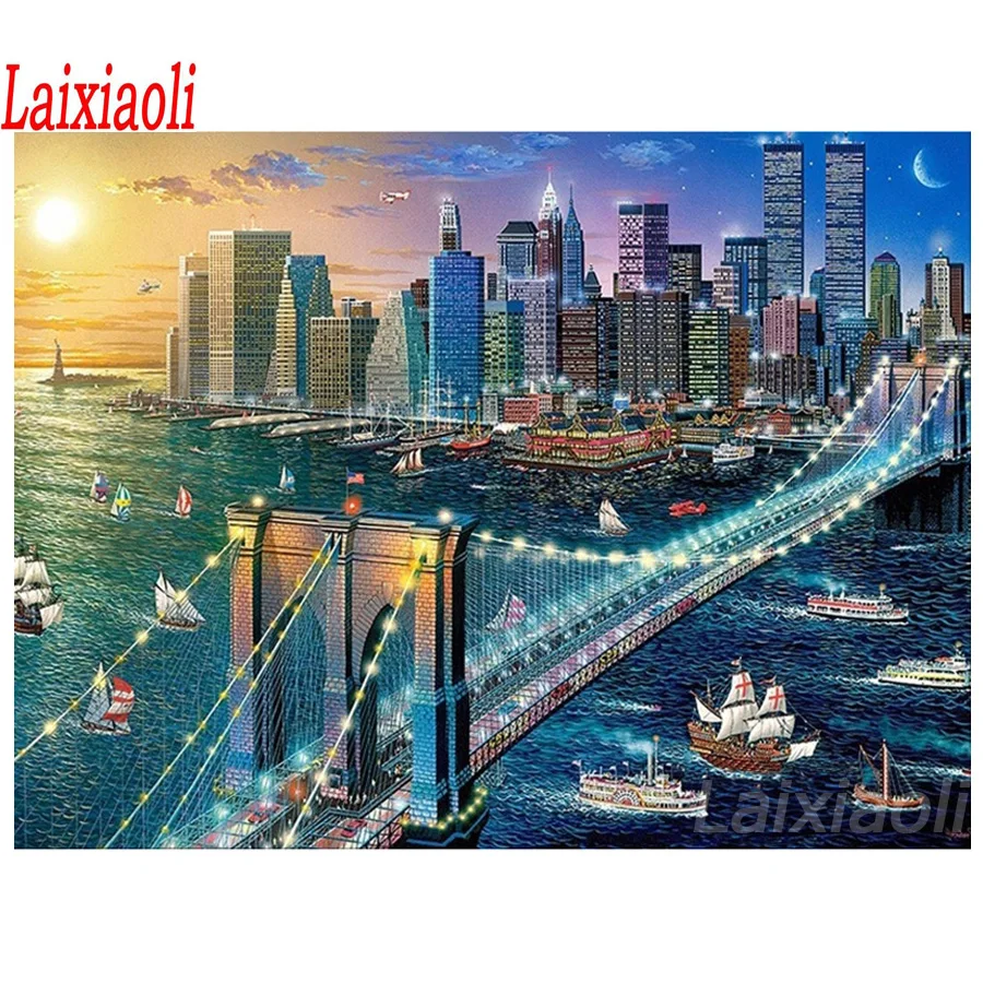 Полный набор для рисования с круглыми камнями и полотном вышивкой алмазов