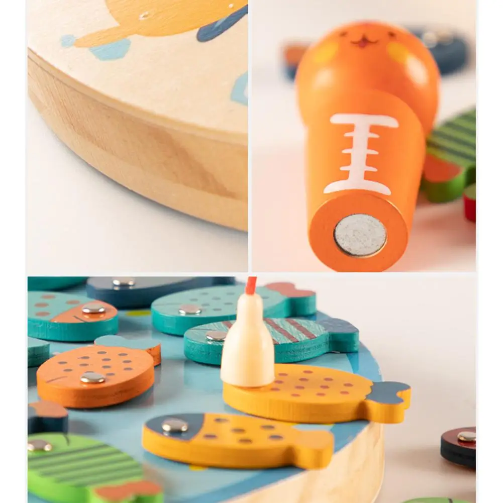 Раннее детство игра кошка ловля рыбы магнитная игрушка деревянная рыба Рыбалка