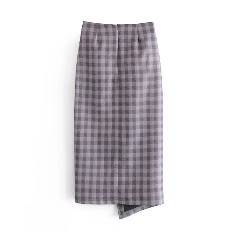 

spring Women Vintage Plaid Print Knotted Draped Skirt women Vestido Zipper Slim High Waist Package Hip Pencilskirt Split Skirts