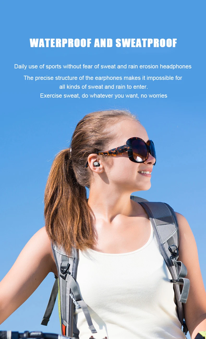 Bluetooth V5.0 2000 мАч TWS наушники беспроводные наушники стерео Спортивные Беспроводные наушники гарнитура мощность для iPhone Xiaomi