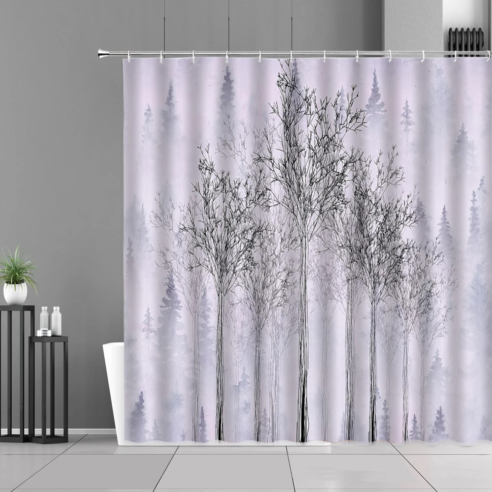 

Психоделическая занавеска для душа с изображением деревьев, занавеска для ванной с принтом растений, декоративная настенная занавеска для ...