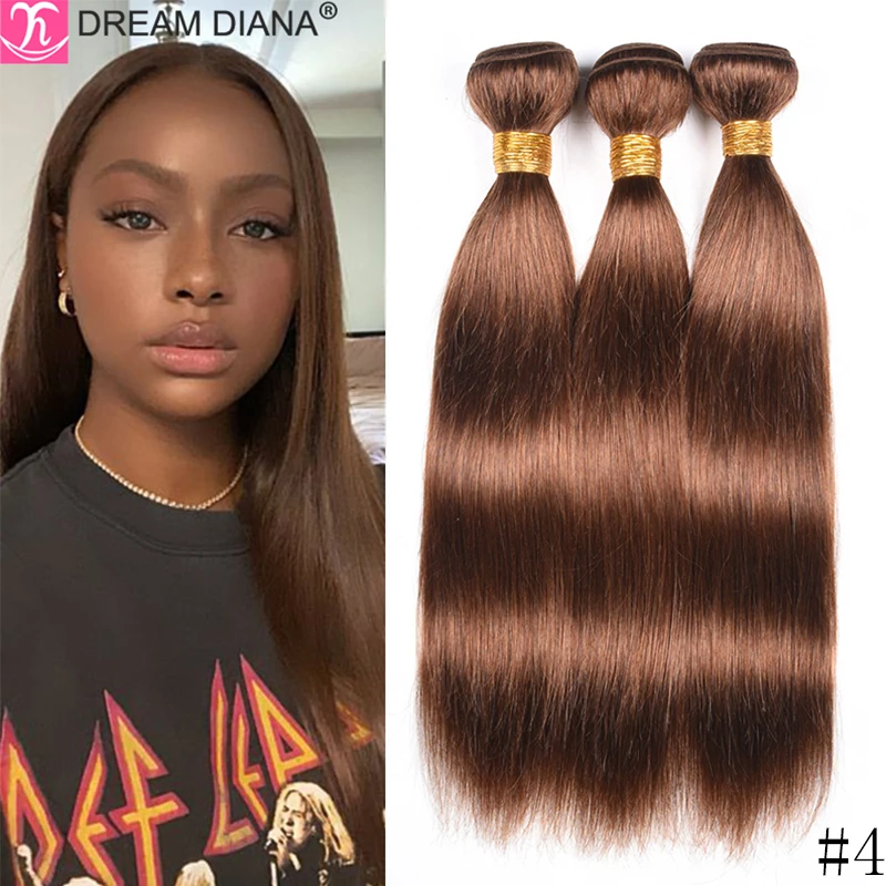 

DreamDiana Pre Colored Bone Straight Hair Bundles Blond Remy Brazilian Silky Straight Hair 3 Bundles Ombre Brown 100% Human Hair