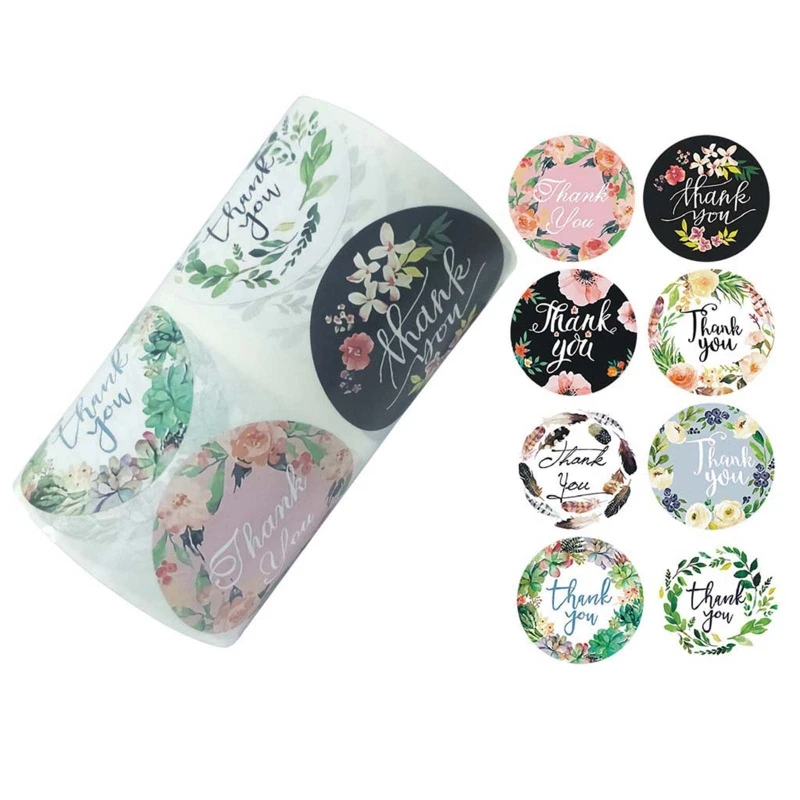 

500pcs 8 Designs 2 inch Flower Thank You Stickers Wedding Favors Party Handmade Scrapbooking Gift Packaging Seal Labels