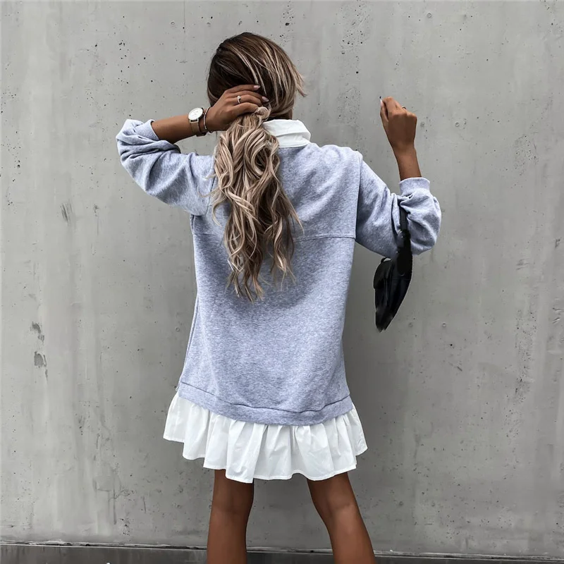 

Autumn Casual Long Sleeve Loose Sweatshirt Dress Women 2020 winter Black Buttons Patchwork Woman Dresses For Women Long Tops
