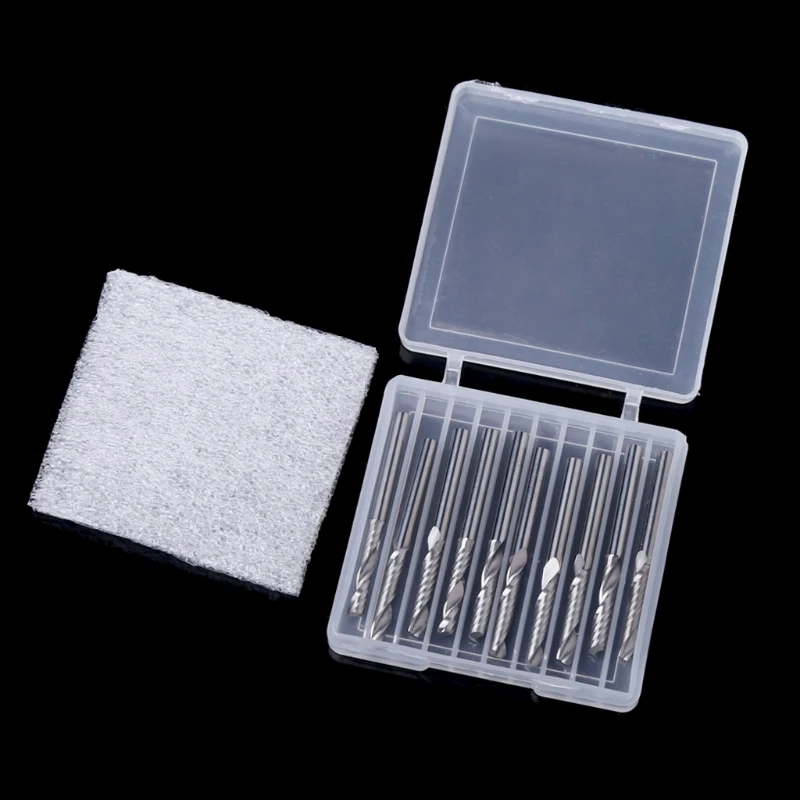 

2021 New 10 Pcs 1/8" Single Flute Carbide Spiral Flat Nose End Mill Router Bits 17mm CEL