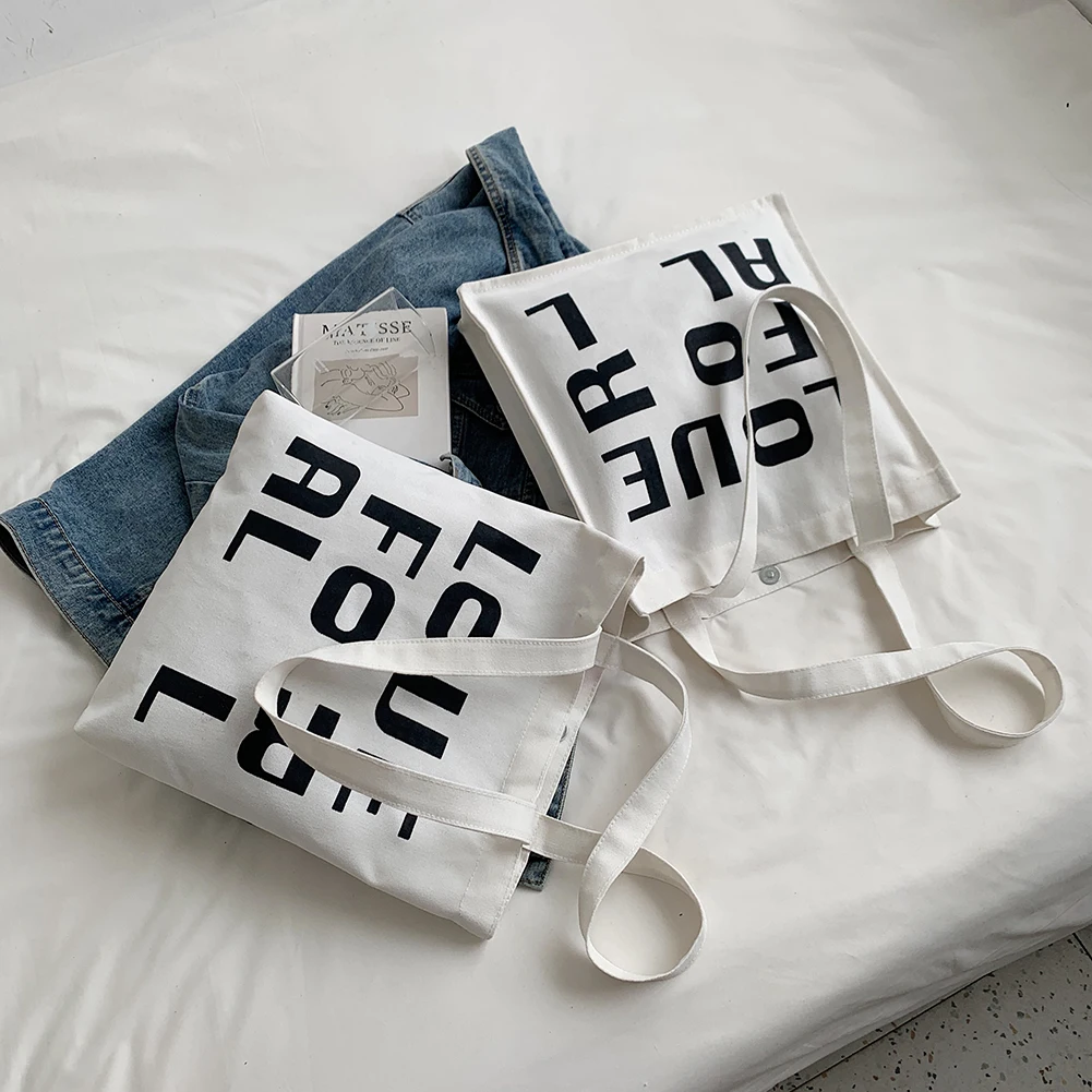 

Stylish Large Capacity Tote Shopping Bags Leisure Canvas Shopper Bags for Girls Women Letters Printing Shoulder Bags