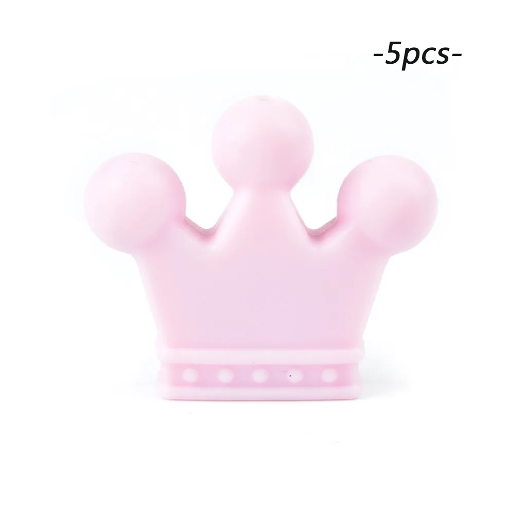 light pink LOFCA силиконовые бусины в виде корон 5 шт. детский Прорезыватель без БФА, силиконовый Прорезыватель для прорезывания зубов бисер ребенок прорезывание зубов ожерелье соска зажимы аксессуар - Цвет: light pink