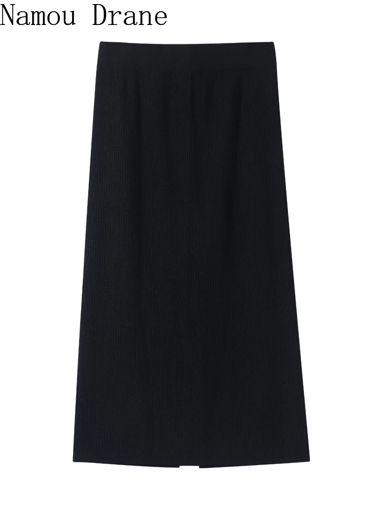 

Half-length Skirt Autumn and Winter 2020 New Black Slit Knit Skirt Female Mid-length High-waisted A-line Thin Hip Skirt