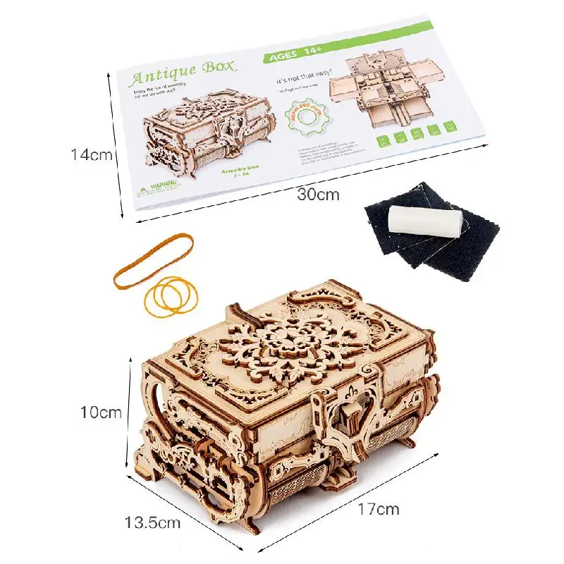 

Wooden Jewelry Box Creative Laser Cutting 3D Puzzle Wooden Mechanical Transmission Antique Jewelry Box Assembled Toys Xmas Gift