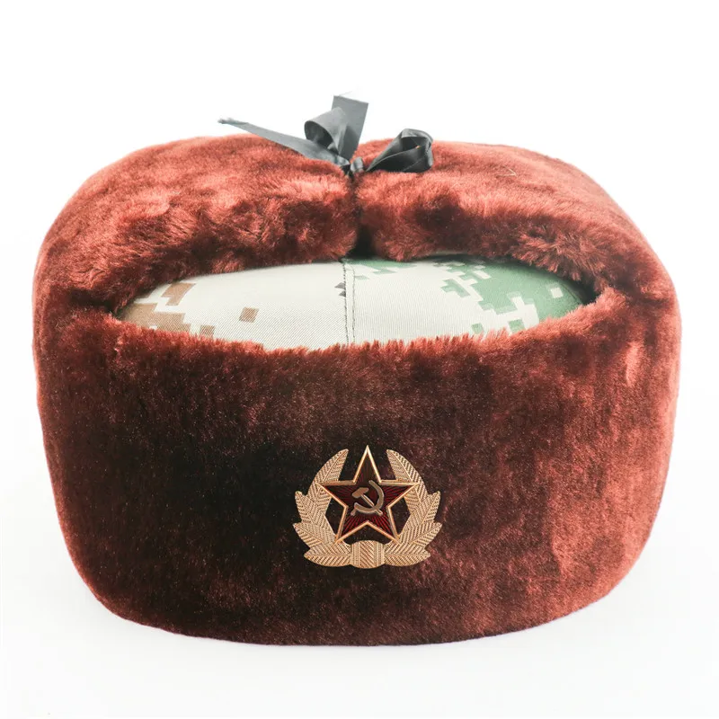 Grey Soviet Badge Советская армия, военный значок, Россия, ушанка, шапки-бомберы, летчик, охотник, шапка, зимняя, искусственный мех кролика, ушанка, мужские снежные шапки - Цвет: Grey Soviet Badge