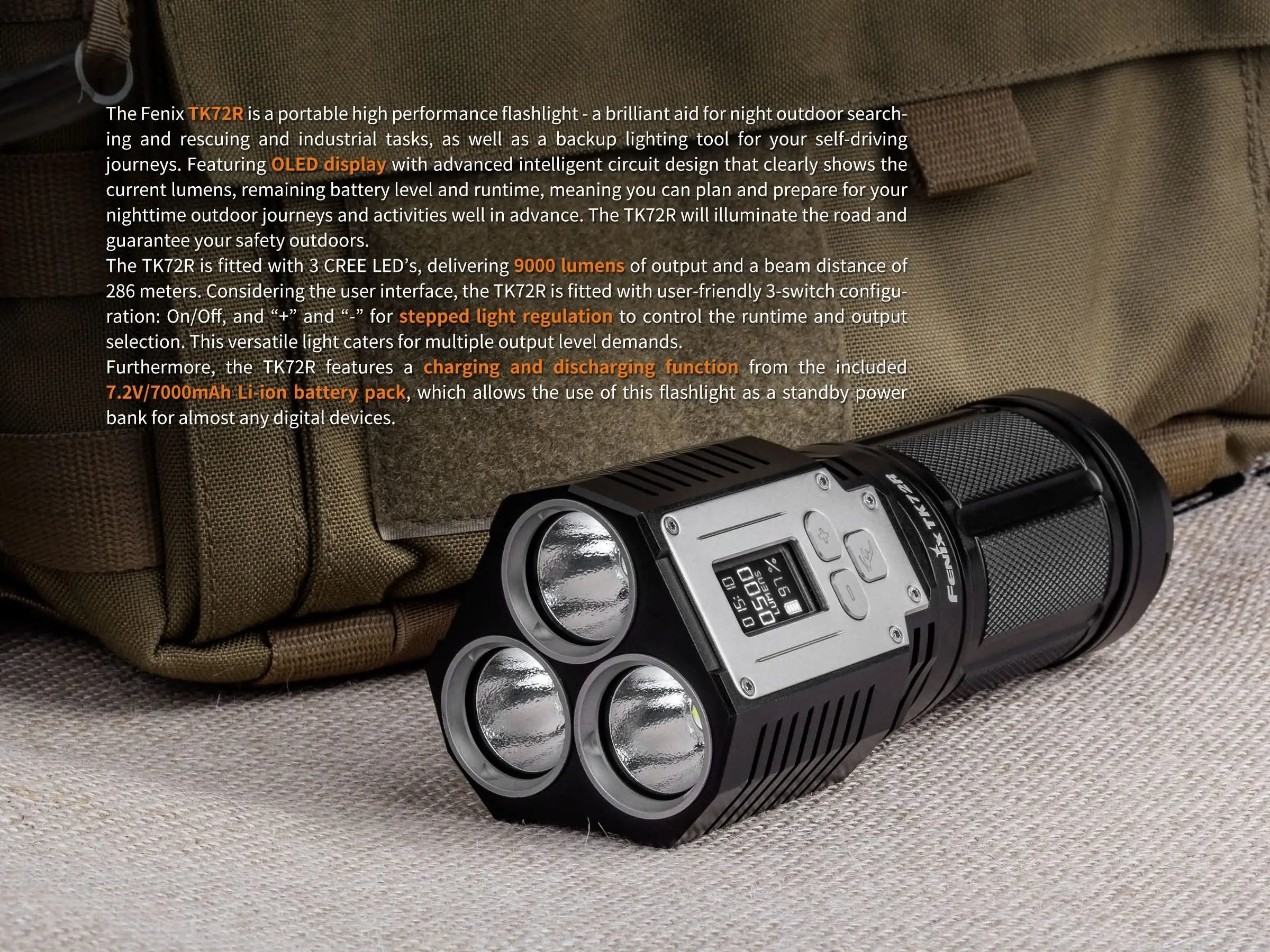 FENIX TK72R USB Прямая зарядка 9000 люмен 3X CREE XHP70 цифровой экран дисплей открытый интеллектуальный светильник вспышка