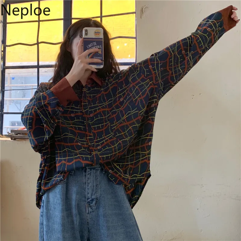 Neploe Kong style женские рубашки с принтом винтажные однобортные блузки длинным