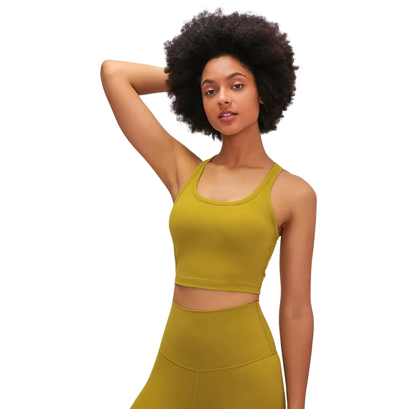 

New style yoga vest with chest pad women's skin-friendly nude training fitness shockproof sports underwear