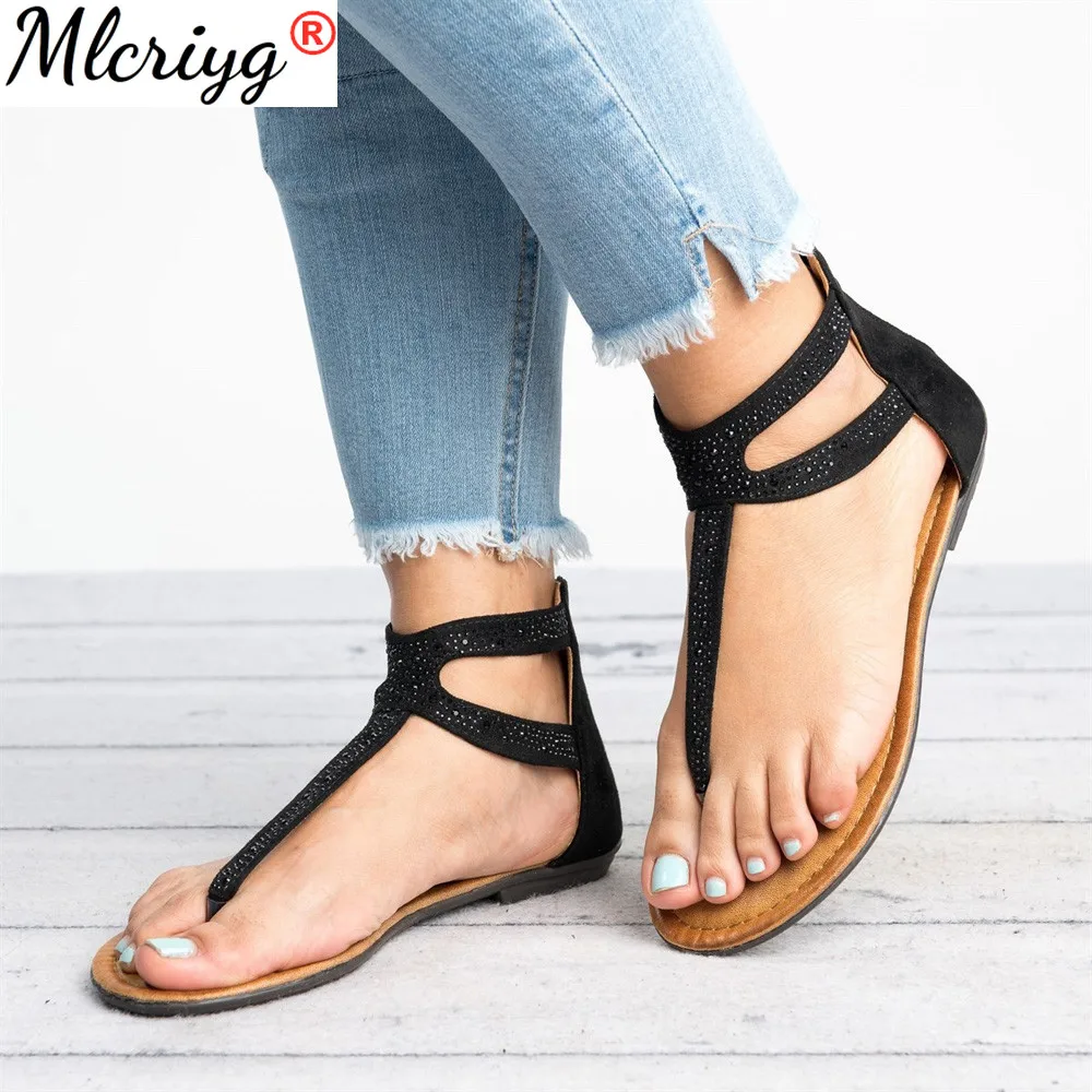 

Women Rome Beach Sandals 2021 Summer Ladies Ethnic Shoes Back Zipper Flat Heels Flip Flops Sandal Bohemia Shoes for Girls Casual