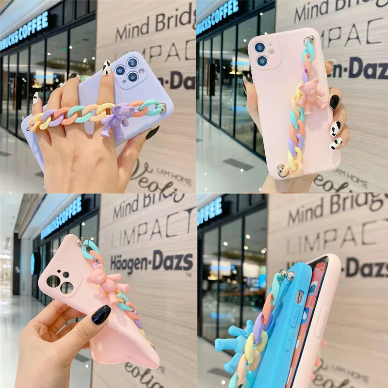 

Симпатичный чехол с браслетом медведя для Xiaomi Redmi 6A K30 K40 K20 10X 8A 6 5 Pro Plus 9C 9A 8 9 7A 7 A2 lite, чехол с ремешком на запястье и цепочкой