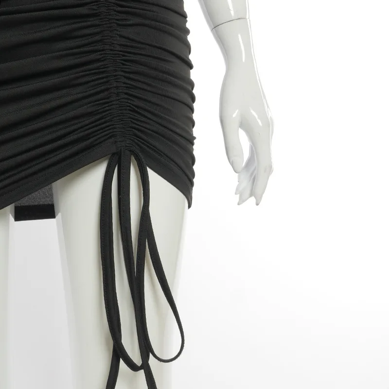 

ZKYZWX Sexy Hollow Out Ruched Bandage Bodycon Mini Dress for Women Summer Off Shoulder Backless Lace Up Night Party Club Dresses