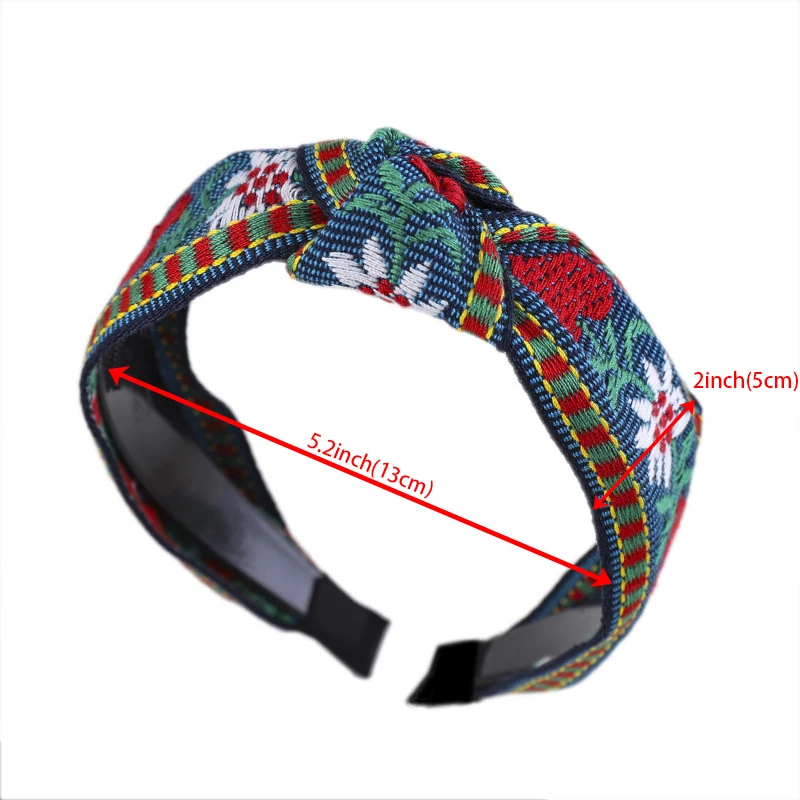 

Bohemia Flower Embroidery Knot Hairbands Wide Twist Fabric Headband Women Hair Bands Hoops Accessories for Girls Headwear 2021