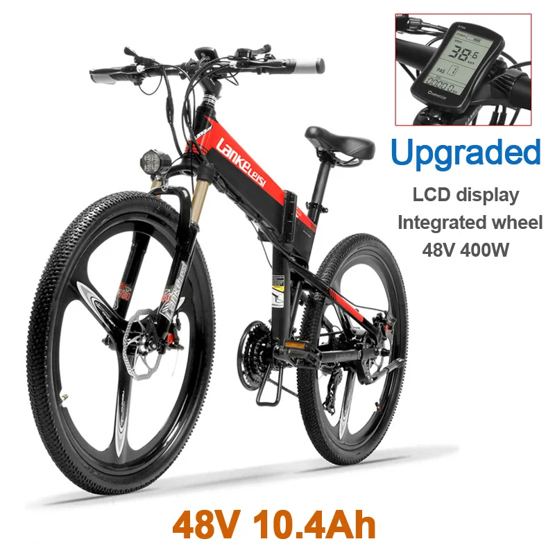 Red 48V 10.4Ah XT600 26 ''складной электровелосипед 400 Вт 12.8Ah съемный аккумулятор 21 скорость горный велосипед 5 уровень Педаль Помощь Запираемая подвеска вилка - Цвет: Red 48V 10.4Ah