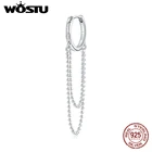 Женские серьги из стерлингового серебра 925 пробы Wostu, простые Жемчужные Цепочки, пряжки для ушей, ювелирные украшения на годовщину, подарок FIE1121