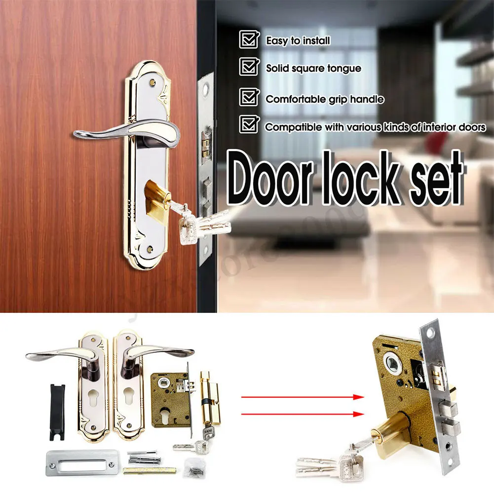Безопасный врезной нержавеющий дверной замок с ручкой набор металлических