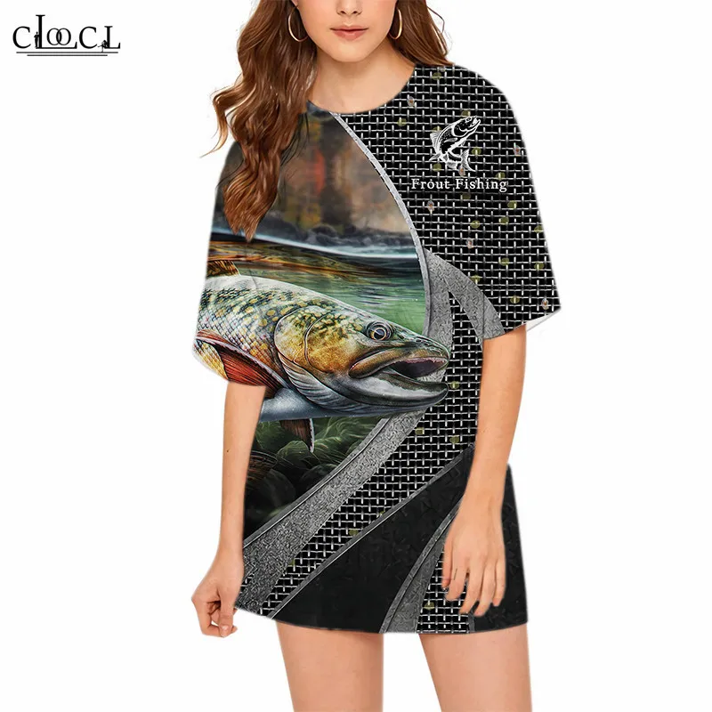 

CLOOCL Fashion Short Sleeve Loose Oversized 3D Women T Shirt Bass Fishing Carp Printed Female Casual Tee Tops Camisetas De Muje