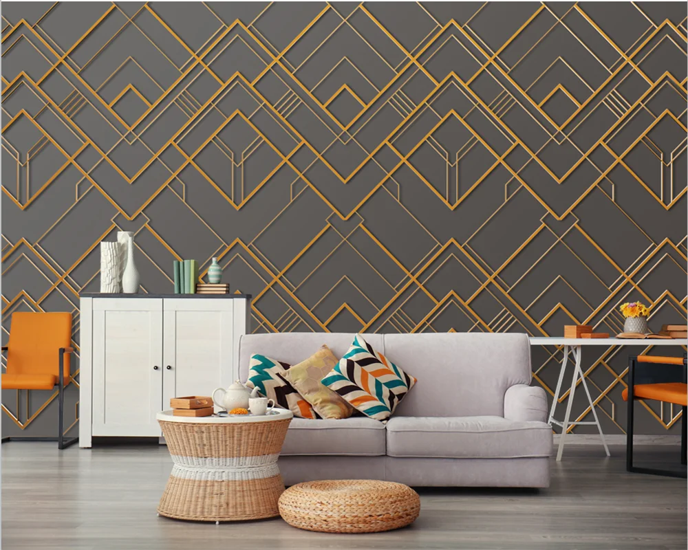 

beibehang Custom three-dimensional golden geometric lines frame metal mural background wallpaper wall papers home decor