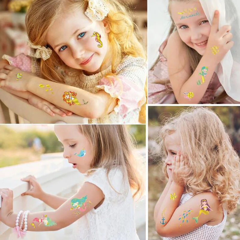 Little Mermaid Party Favors Memmaid Slap Bracelet/Tattoo Stickers Birthday party Decorations for girl Baby Shower Party gift images - 6