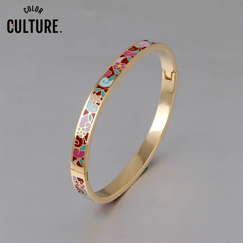SZK6022B Bangles for Women Cuff Fashion 0.6mm Width Ethnic Colorful Enamel Bangles - Окраска металла: SZK6022B