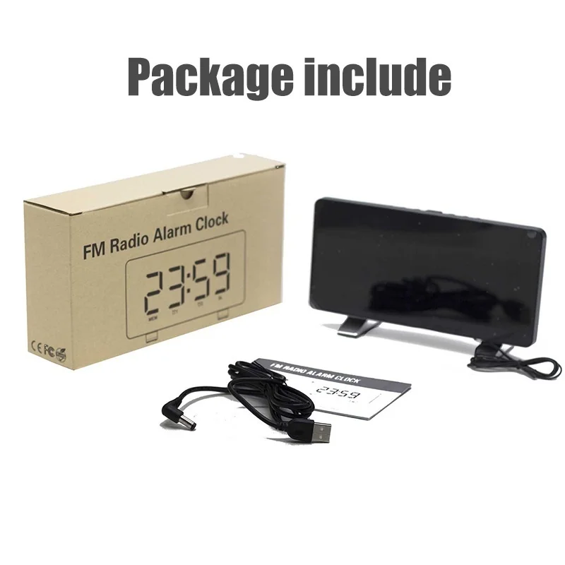 

Digital LED Alarm Clock Mirror Multifunction Snooze Time Display Adjustable Lighting FM Radio Table Clock Time