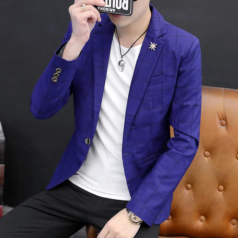 2020 осенний мужской повседневный клетчатый костюм Молодежный модный красивый