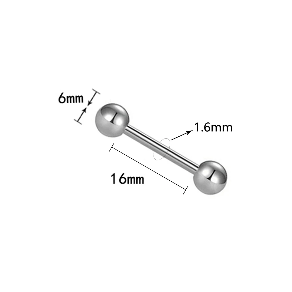 Silver 1.6-16-6mm Пирсинг языка, Oreja,, 2 шт., титановые языковые кольца, Промышленные Штанги, хрящи, серьги, ушные утяжелители, ювелирные изделия для тела - Окраска металла: Silver 1.6-16-6mm