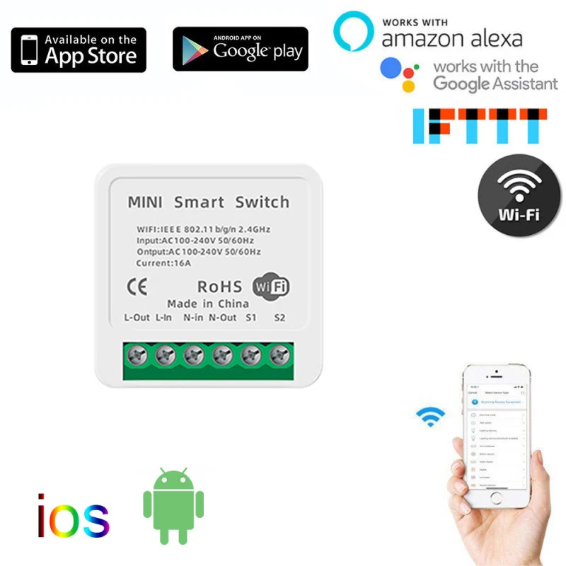 

16A Mini Smart Wifi DIY Switch Supports 2 Way Control Smart Home Automation Module Works With Alexa Google Home Smart Life App