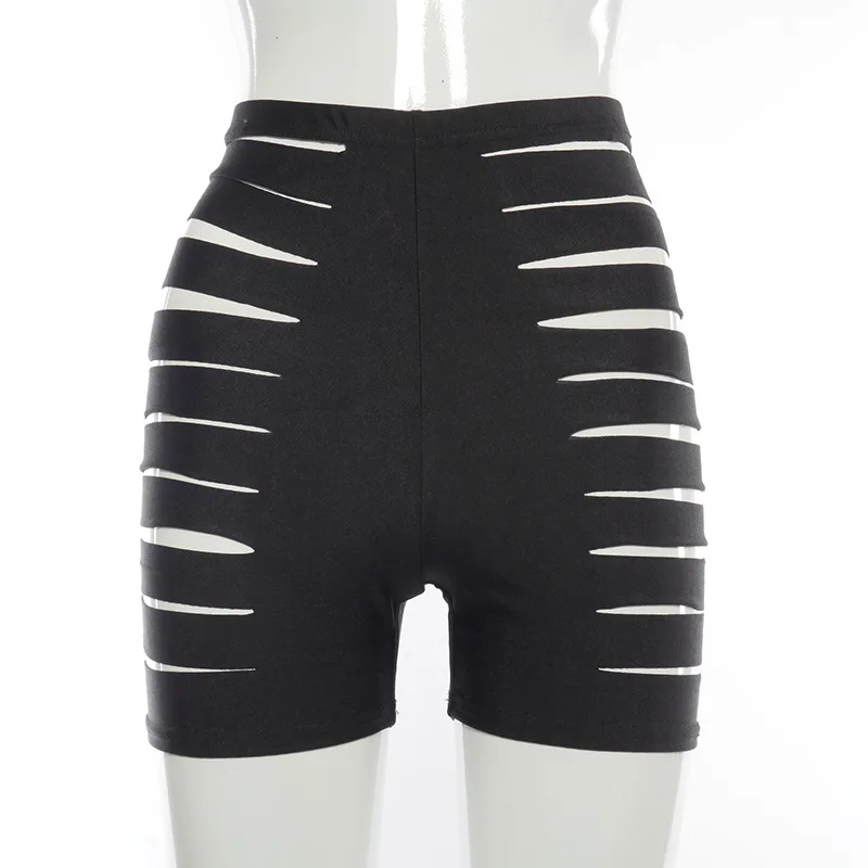 

Hot Sexy Black Midnight Club Biker Shorts Women Sporty Workout Hollow Out 2021 Fashion High Waist Cycling Shorts Skinny Clothes