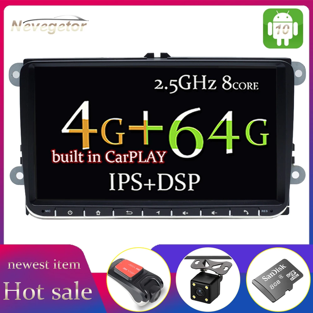 Android 10 для VW/Volkswagen/Golf/Polo/Tiguan/Passat/b7/b6/leon/Skoda/Octavia автомобильный радиоприемник GPS