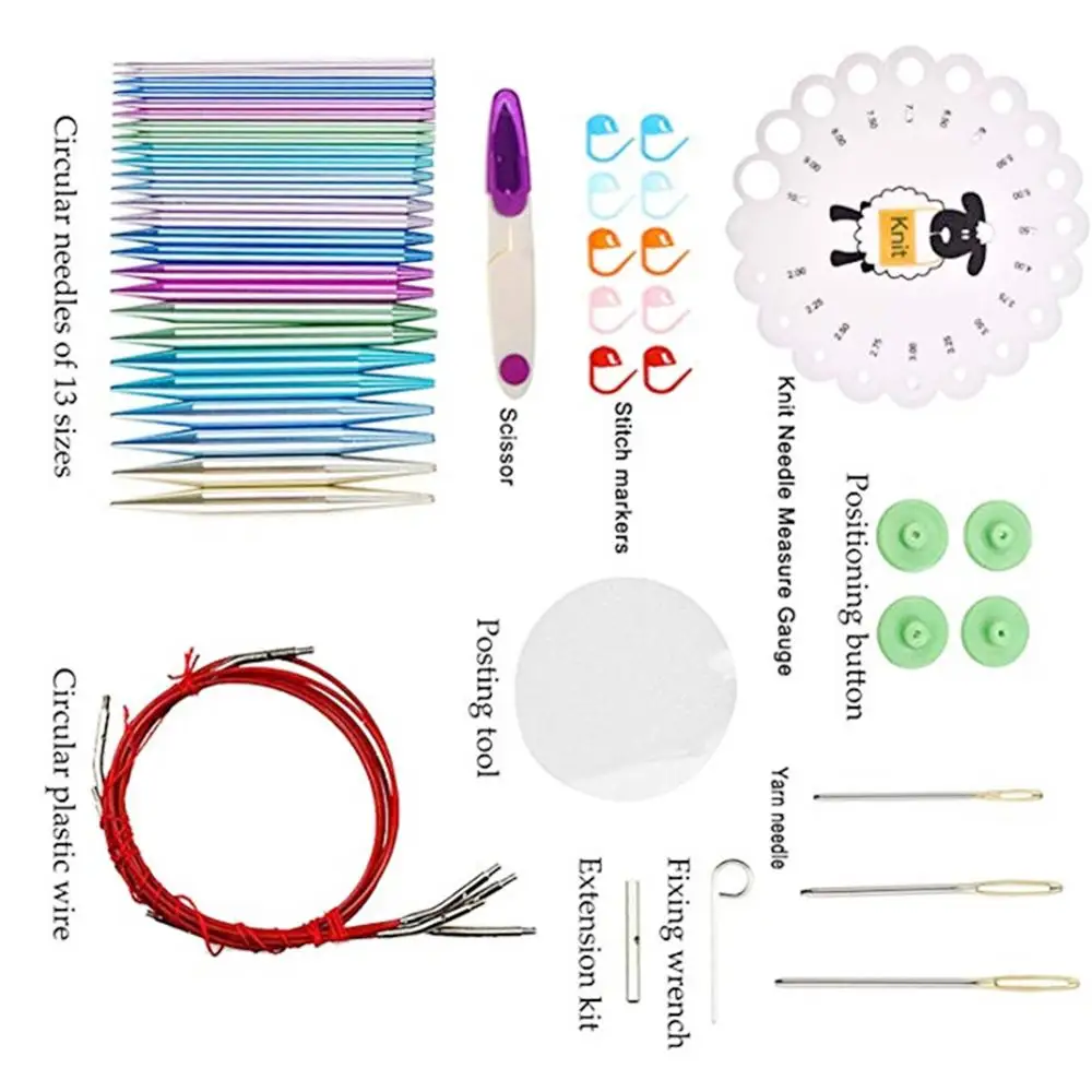 13 пар алюминиевых сменных головок Набор круглых вязальных игл практичный
