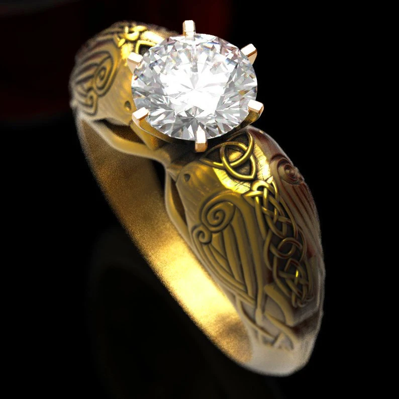 Ретро темные линии 18 К золото для вечеринки серебро 925 пробы кольца ворон