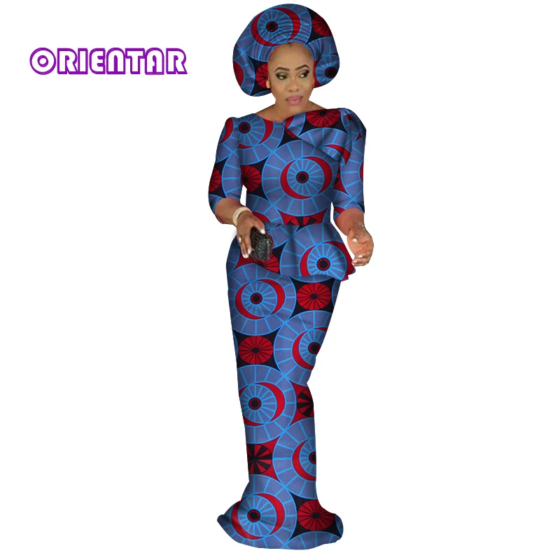Two Pieces Set African Outfits for Women Blouse and Long Skirt Sets with Headscarf Women Party African Clothing 6XL WY3610