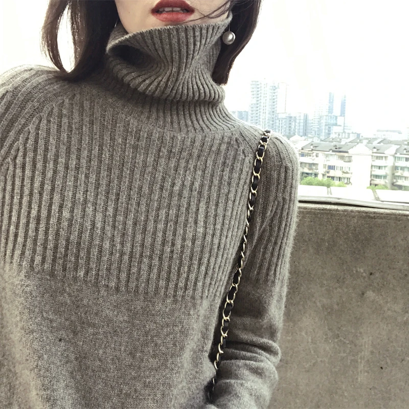 ALKMENE2019 autumn and winter knitted long-sleeved thick high-neck women's sweater temperament knit loose casual | Женская одежда