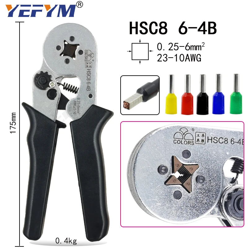 HSC8 6-6/6-4B crimping pliers 0.25-6mm2 23-10AWG for tube terminal brand mini type round nose european plier tools | Инструменты
