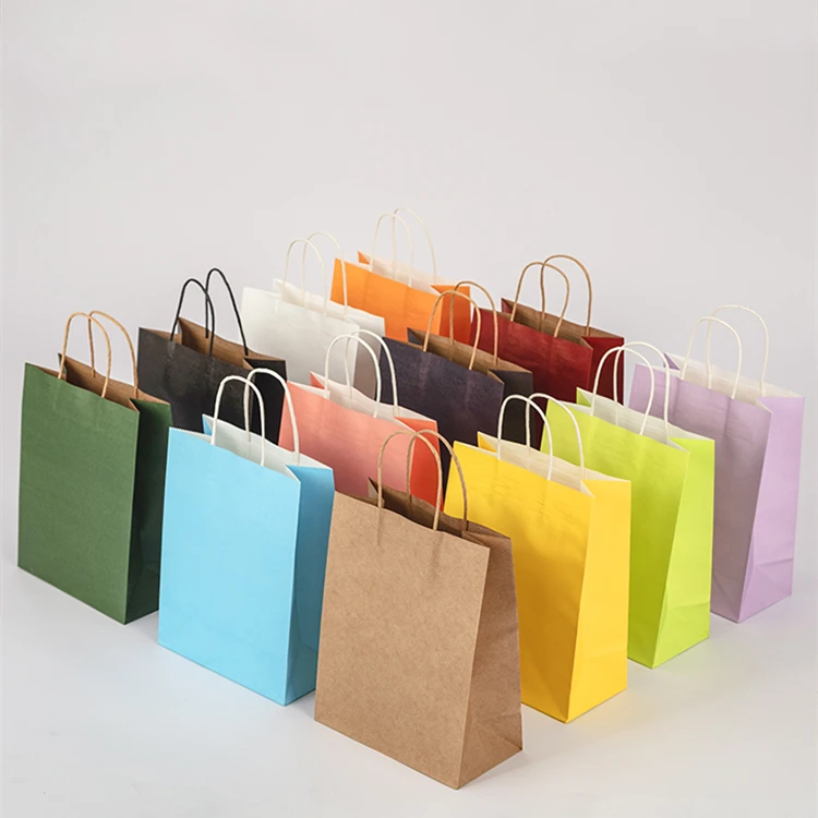 

40pcs/lot Kraft Paper Bags with Handles Gift Packing bags for Wedding Baby Birthday Christmas Party bags for packaging 21x15x8cm
