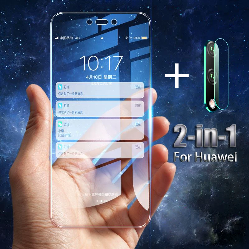 Закаленное стекло 2 в 1 для huawei Y5 Y6 Y7 Y9 Lite Защита экрана Huawei Prime 2018 2019 объектив