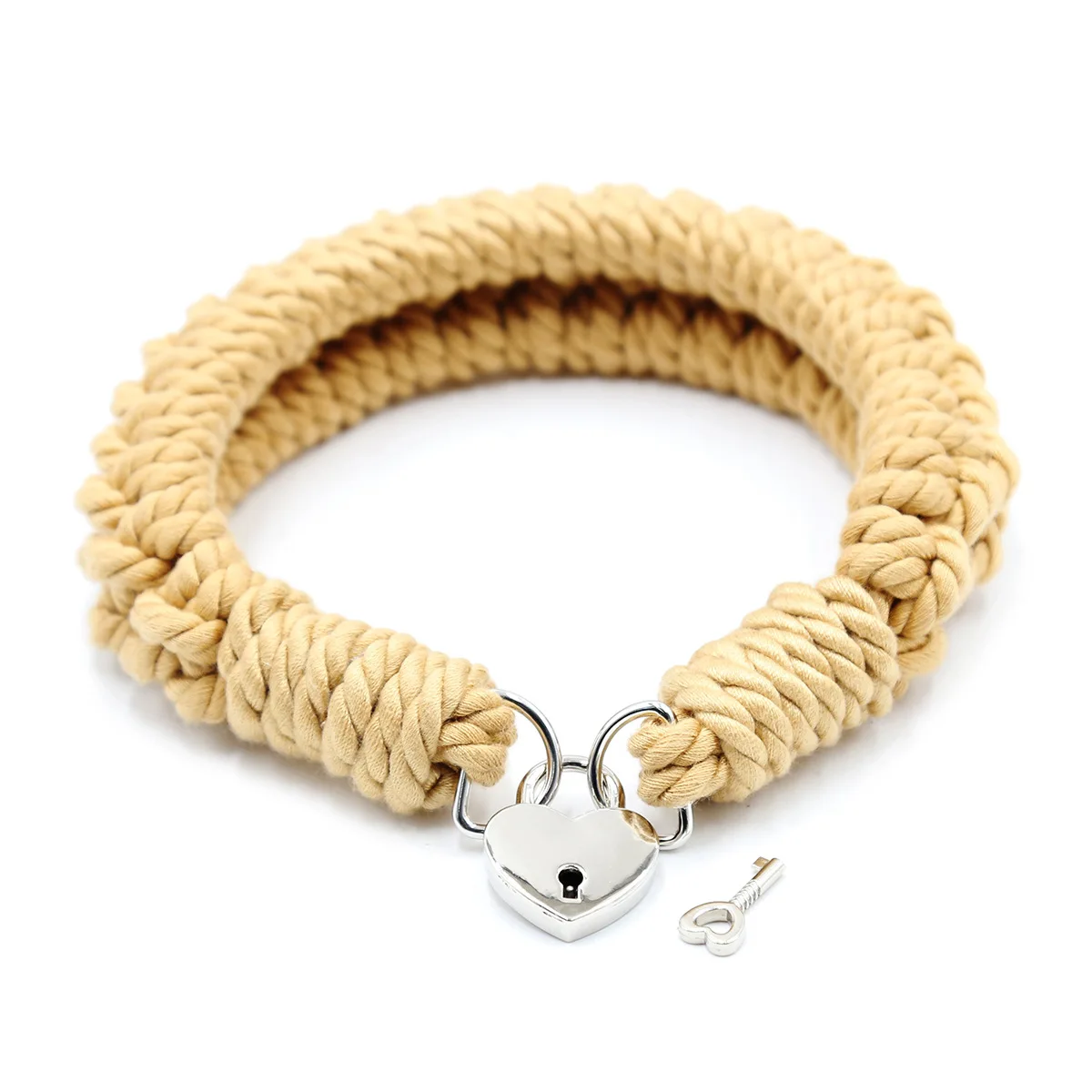 Ошейник из пеньковой веревки с металлическим замком в форме сердца для игр пар