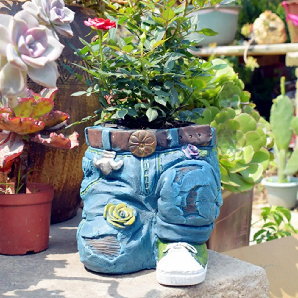 

Украшение для сада, стильный цветочный горшок с изображением джинсов для балкона
