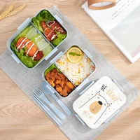 cartoon portable lunch box buckle seal with cutlery spoon fork microwave oven heating dishwasher cleaning childrens lunch box