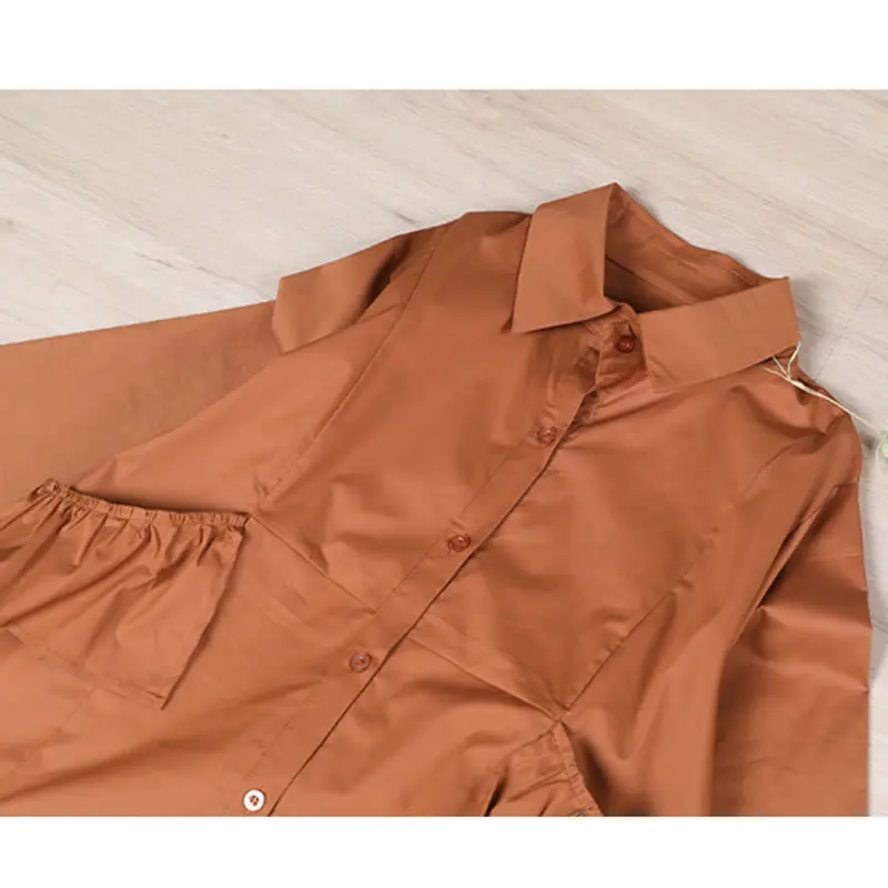 

XITAO Fashion New Solid Color Splicing Dress Casual Loose Turn-down Collar Simplicity All-match 2021 Spring Trendy Pocket ZY5798