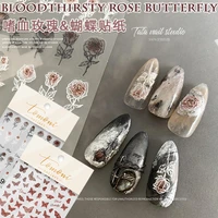 5d embossed temporary nail art tattoo stickers blood rose butterfly dark design transfer decals slider wraps diy decoration