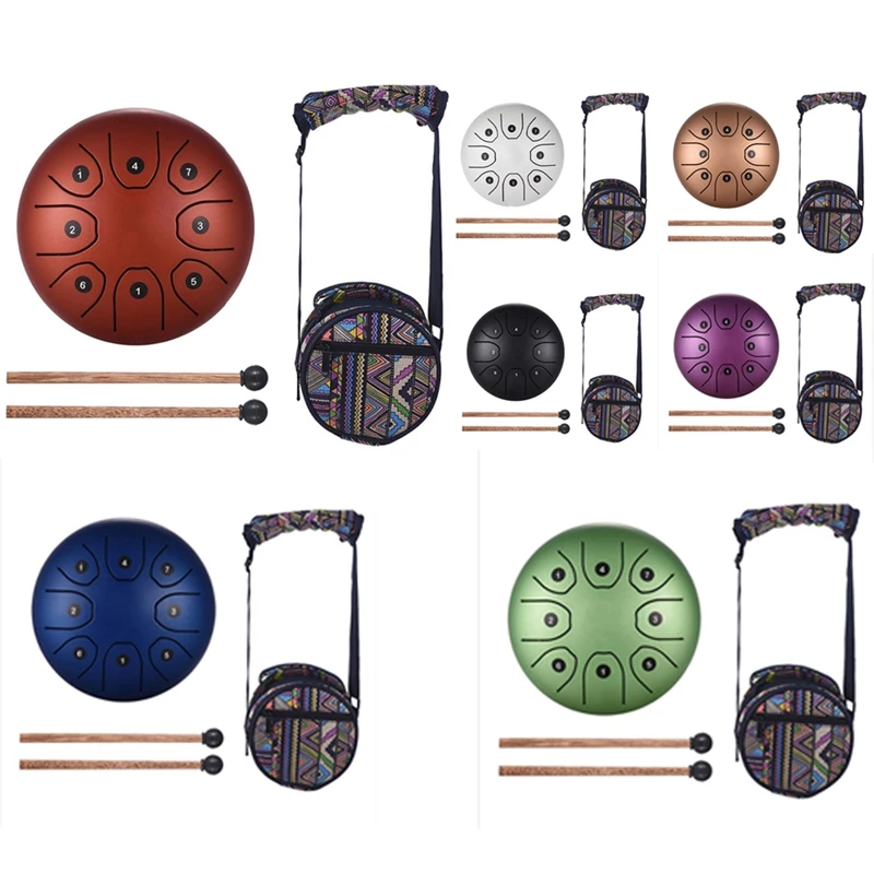 

5.5 Inch Mini 8-Tone Steel Tongue Drum C Key Percussion Instrument Hand Pan Drum with Drum Mallets Carry Bag